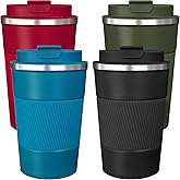 ATZNZIK 4 Pack Insulated Coffee Mug with Lid 12oz Travel Coffee Tumbler Stainless Steel Reusable Coffee Cups Thermal Coffee Mug for Hot and Iced Cold Drinks, Multicolor