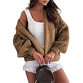 Seetaa Women's Oversized Cardigan Sweaters Long Sleeve Knit Open Front Lightweight Outwear Coat