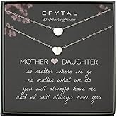 EFYTAL Matching Necklace for Mom and Daughter, 925 Sterling Silver Dainty Heart Necklace Set of 2, Back to School Gifts, Mommy Daughter Necklace Set