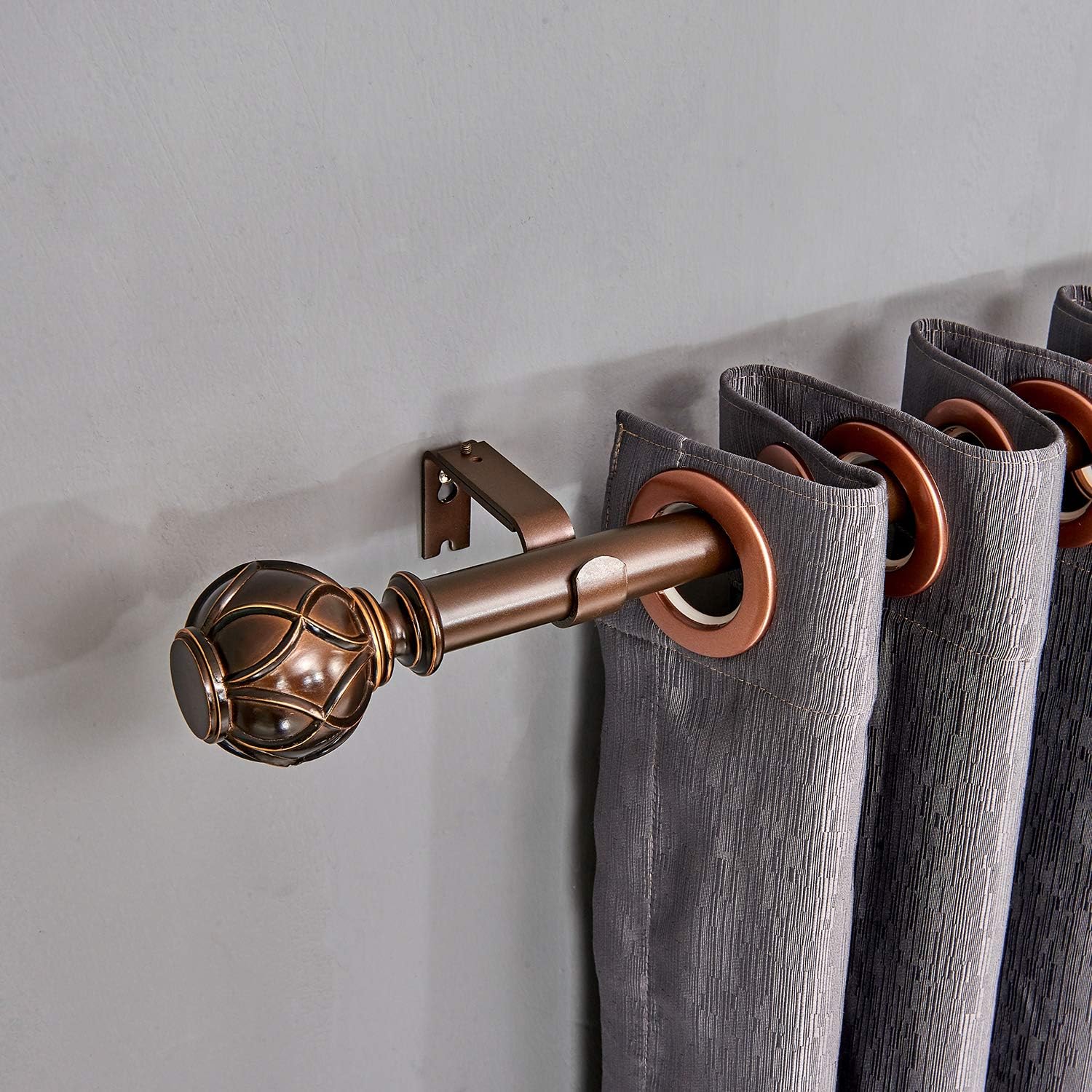 YunNephele 1 inch Bronze Curtain Rod with Netted Texture Ball Finials, Decorative Single Drapery Rod, Farmhouse Style Curtain Rod for Windows,36-72 inch: Home & Kitchen