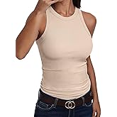 ANRABESS Sleeveless Tank Tops for Women High Neck Racerback Ribbed Knit Top Summer 2026 Casual Basic Slim Fit Workout Shirts