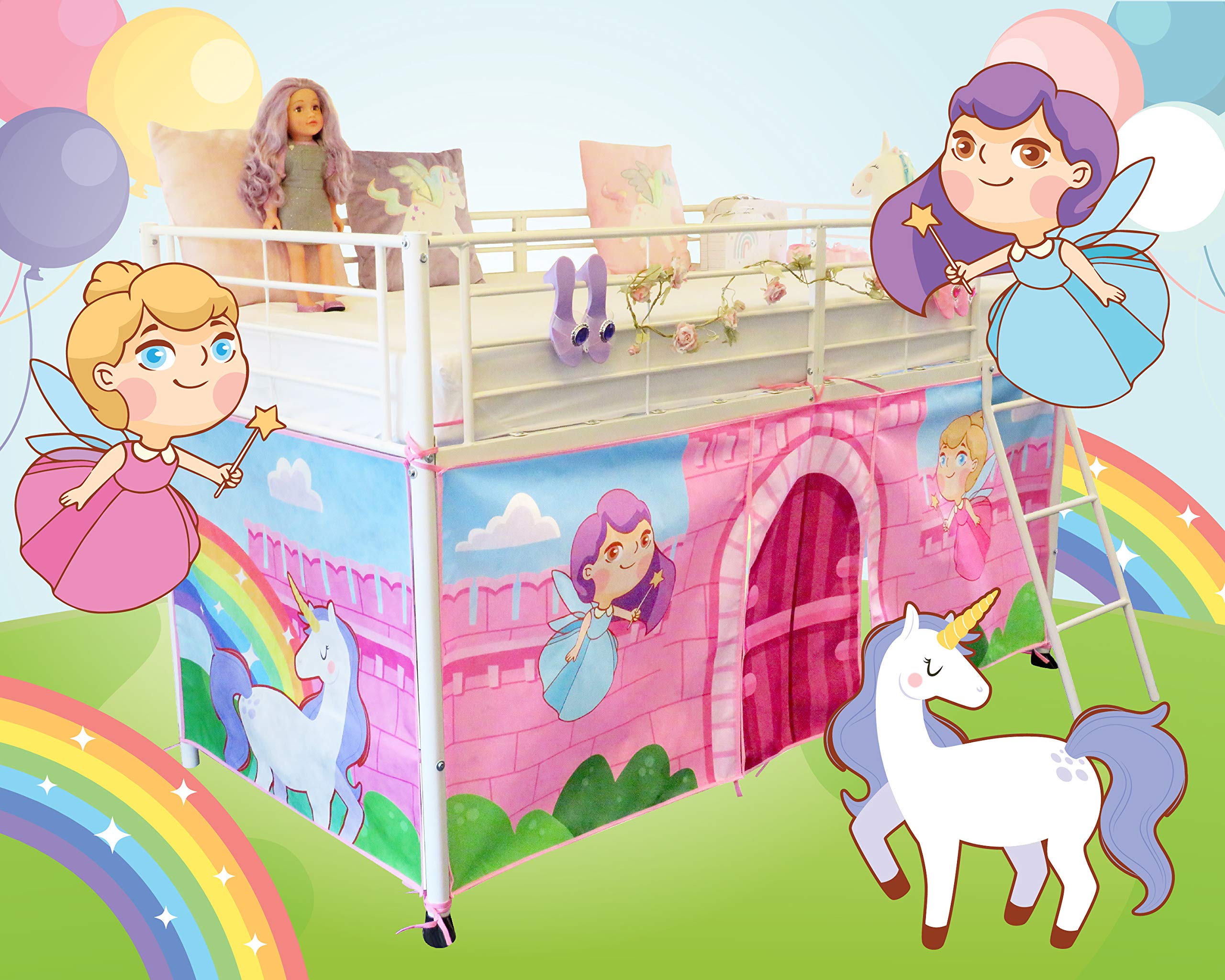 HedgehogEmporium Tent for Midsleeper Cabin Bed, Mid sleeper Fairy Unicorn