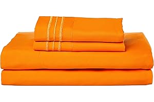 CELINE LINEN Best, Softest, Coziest Bed Sheets Ever! 1800 Premier Hotel Quality Wrinkle-Resistant 4-Piece Sheet Set with Deep Pockets, King Vibrant Orange