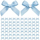 EONSUI 100PCS Mini Blue Bows Decoration, Tiny Satin Ribbon Ornaments for DIY, Crafts, Favors, Fit for Party, Birthday, Baby Shower, Christmas, Wedding, Boy's Party, Easter