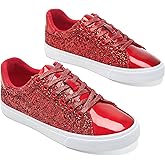 AISFAES Glitter Sparkly Low Top Sequins Lace Up Tennis Shoes Comfort Bling Fashion Shiny Walking Shoes