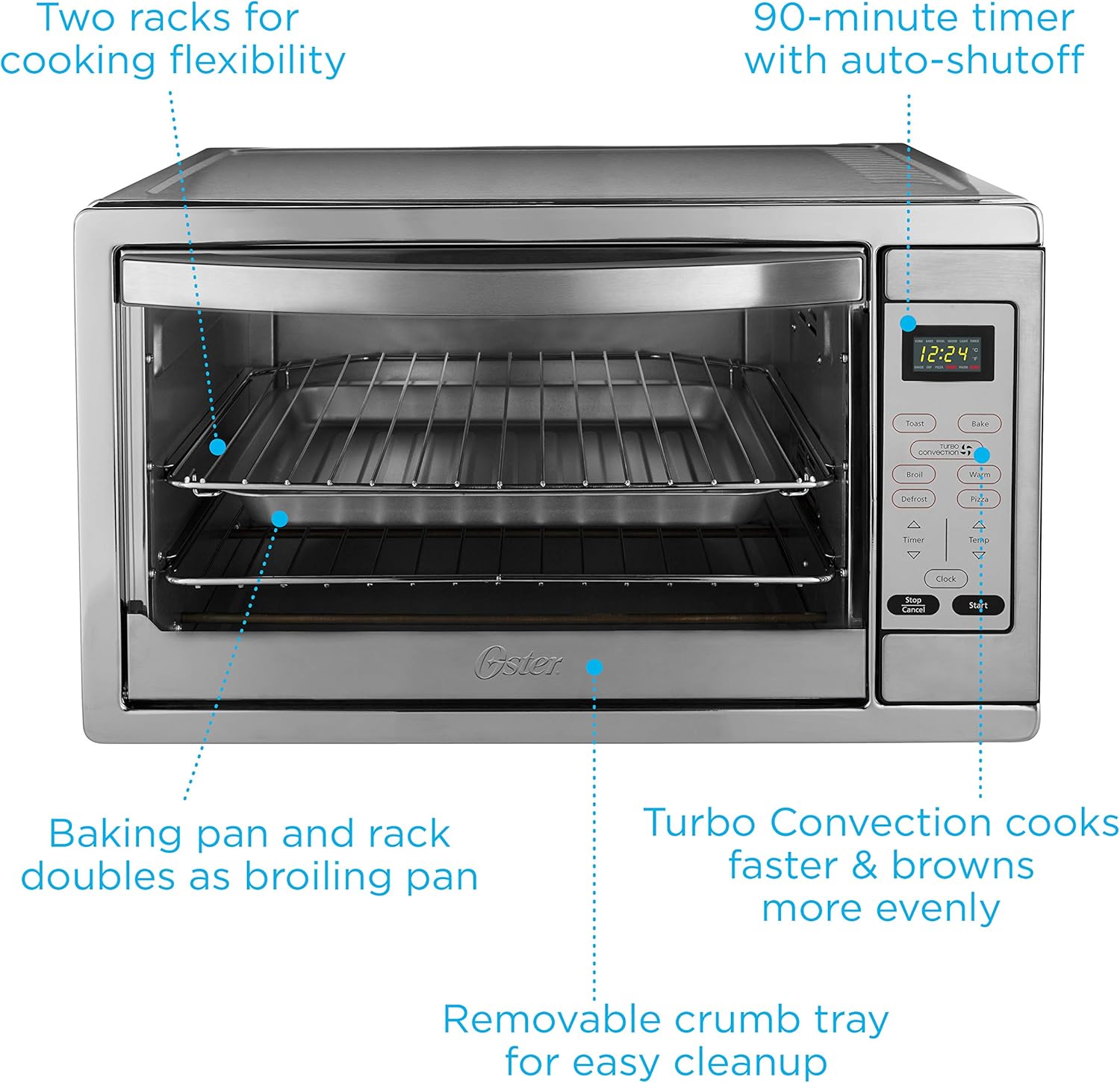 Oster Extra Large Digital Countertop Convection Oven, Stainless Steel (TSSTTVDGXL-SHP): Kitchen & Dining