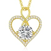 Seelove Moissanite Heart Infinity Pendant Necklace, 925 Sterling Silver 18K Gold Plated, Lab-Created Jewelry Gift for Women Her Mom Wife Girlfriend Daughter Anniversary Birthday Wedding