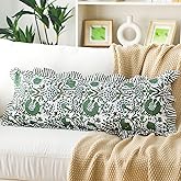 Fanfanwin Green Cotton Print Ruffle Pillow Case 14 x 36 Inches Floral Pillow Cover for Bedroom Decoration Couch Sofa