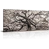 OuElegent Sepia Angel Oak Tree Canvas Wall Art Charleston South Carolina Landscape Picture Artwork Framed Art For Home Living Room Bedroom Decor 20"x48" (Brown)
