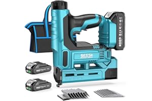 SEESII 18 Gauge Cordless Brad Nailer and Stapler Gun for Drywall, 20V 2-in-1 Electric Nail Gun with 2 Batteries, 1000pcs Nails & Staples, Adjustable Depth for Wood, Upholstery & DIY Projects