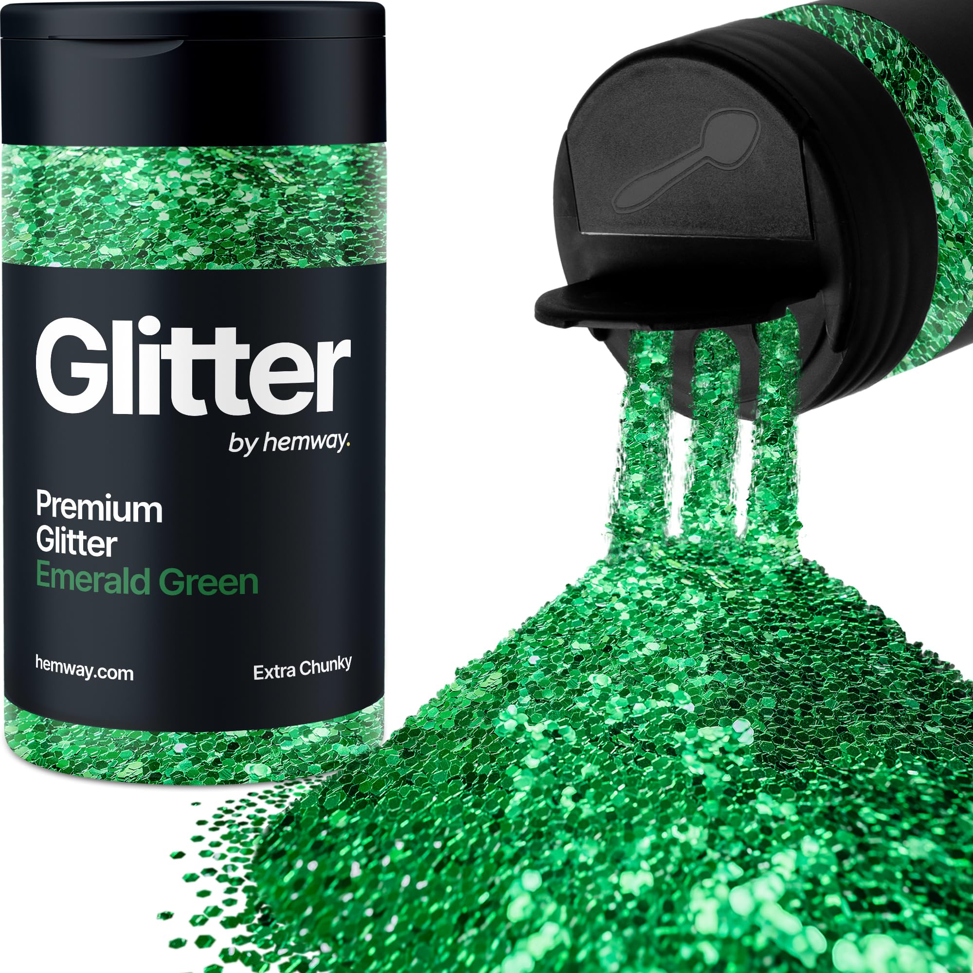 Emerald Green Glitter Shaker, 130g Extra Chunky Glitter, Crafts 1/24" Metallic Flake Emerald Green Sequins, Resin & Epoxy Crafts, Decorating, Halloween, Christmas Nail, Face, Hemway