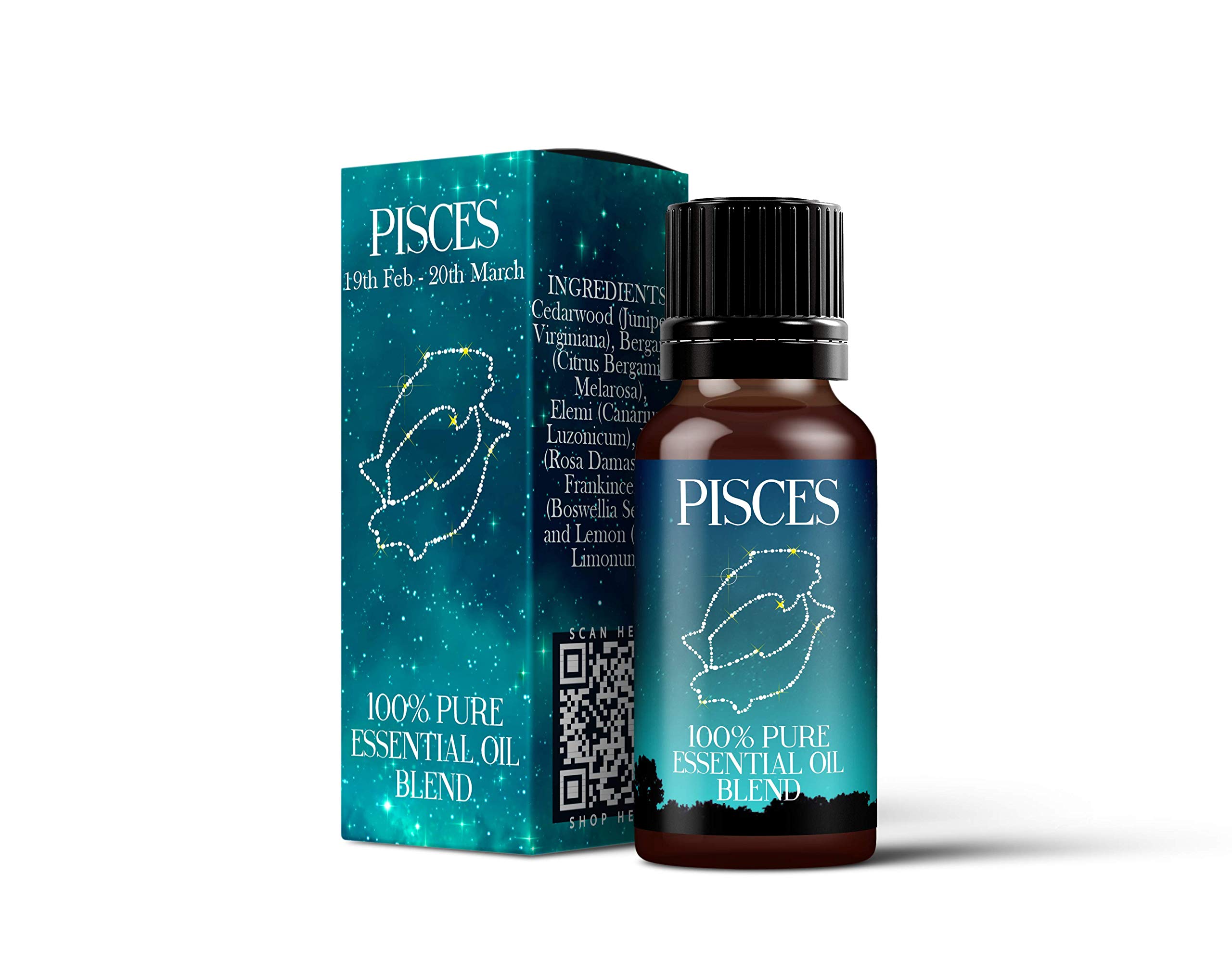 Mystix London | Pisces Zodiac Sign Essential Oil Blend 10ml | 100% Pure & Natural | Aromatherapy for Water Signs | Cedarwood, Bergamot, Elemi, Rose, Frankincense, Lemon | Vegan, GMO Free