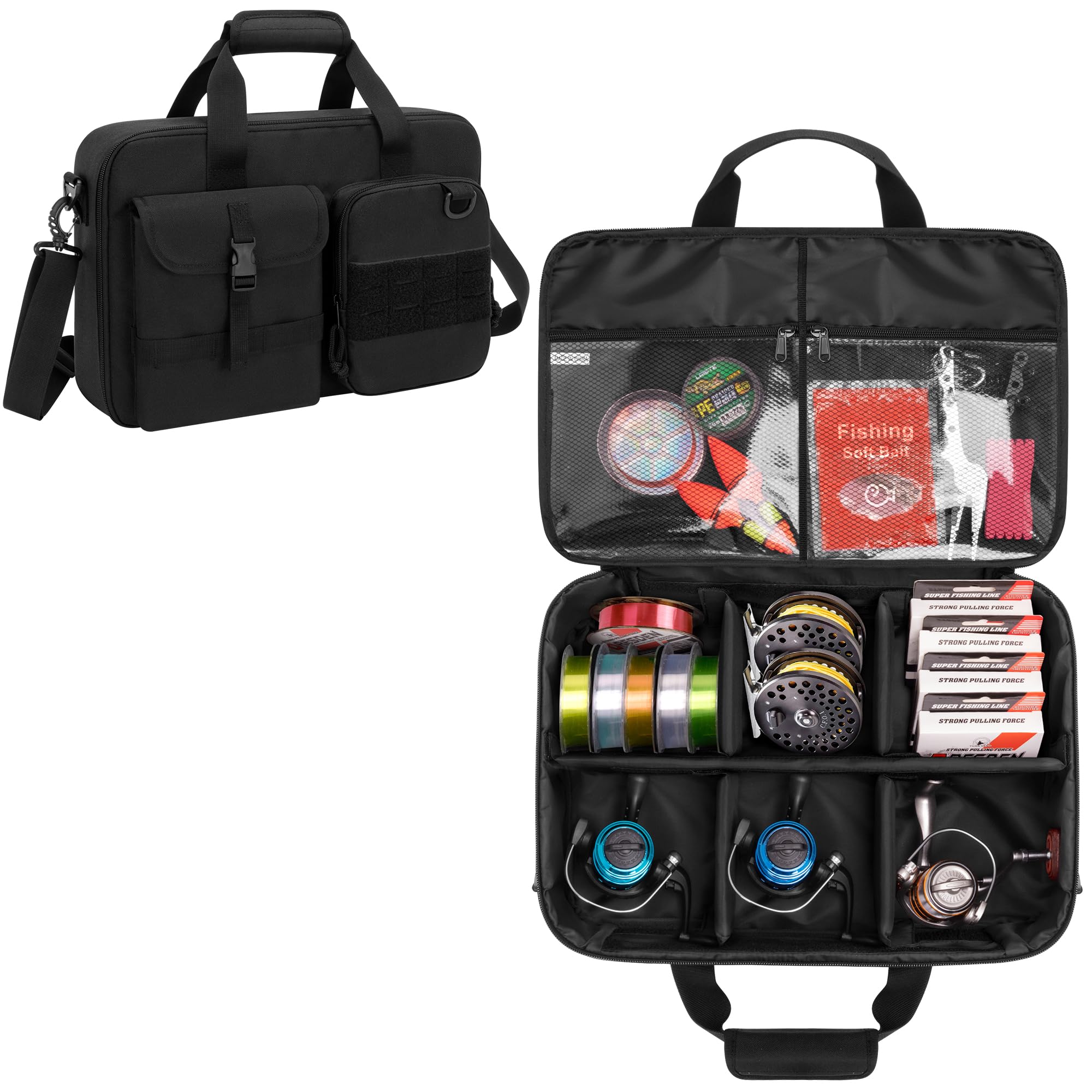 Rexmica Fishing Reel Case for Spinning, Fly & Baitcaster Fishing Reels, Fishing Reel Storage Bag with Multiple Pockets and Dividers, Fishing Gear Bag for Fishing Trip/Daily Storage