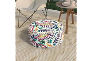 Melody Elephant Patio Inflatable Ottoman, 21x9 Inch Portable Stool Ottoman with Handle, Outdoor Round Footrest Stool for Garden Camping, Vigour Paisley