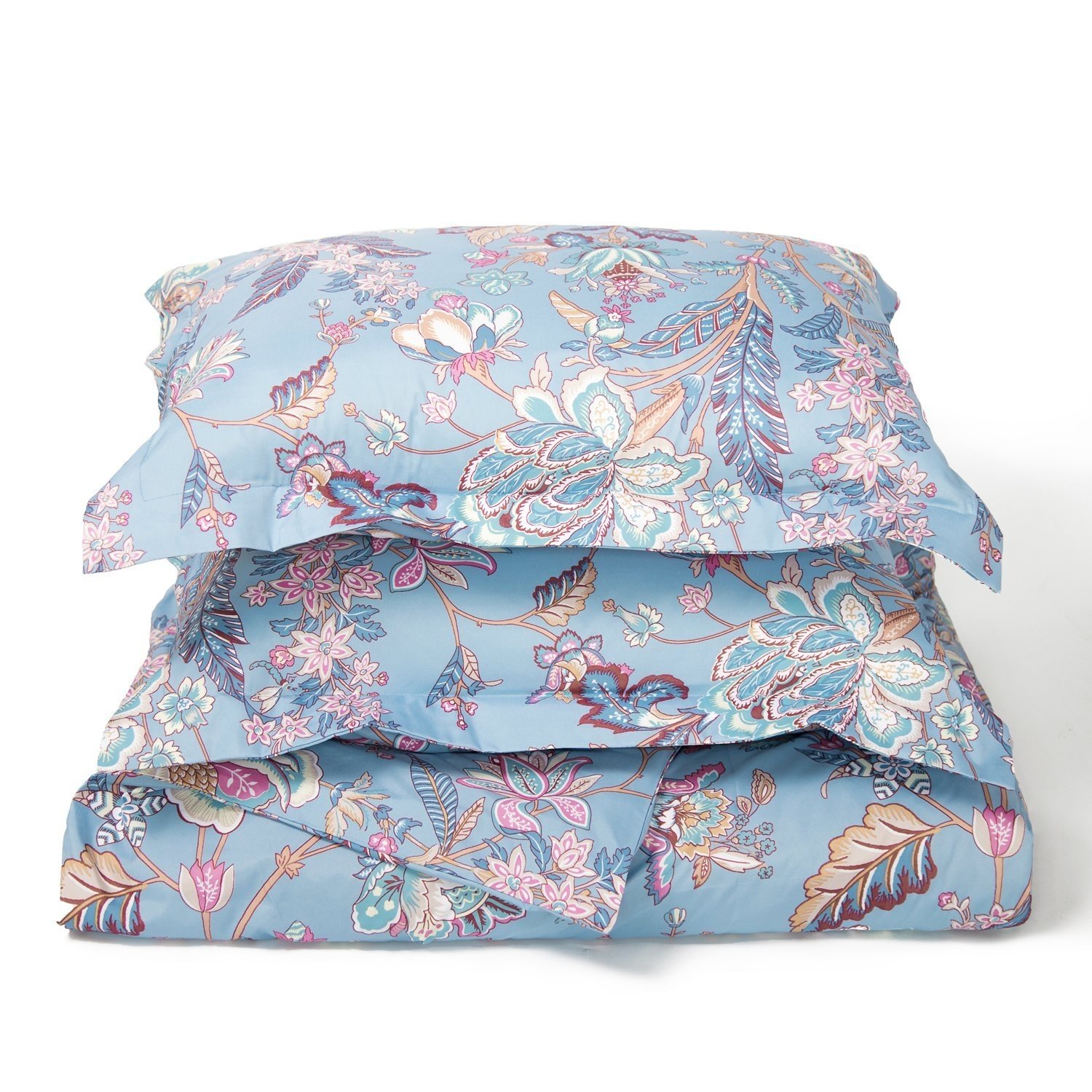 3 Piece Duvet Cover Set with Zipper Closure-Printed Blue Floral Reversible Design,Full/Queen (90\