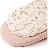 Konssy Muslin Bassinet Sheets for Baby Girl Boy, 2 Pack Soft Breathable Baby Bassinet Mattress Sheets Fit for Hourglass Oval Cradle, Moses Basket Rectangle Mattress (Floral, Pink)