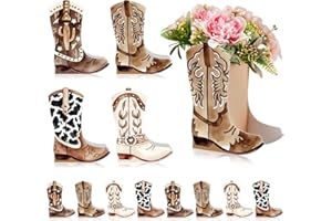 Memorywuu 12 Set Western Boots Flower Boxes Centerpiece Boot Shape Gift Boxes Party Decoration Vase Centerpieces for Tables Boots Rodeo Birthday Baby Shower Supplies (Western,Cowboy Cow)