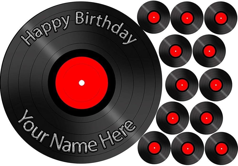 LP Vinyl record Round Cake topper with cupcake toppers Personalised