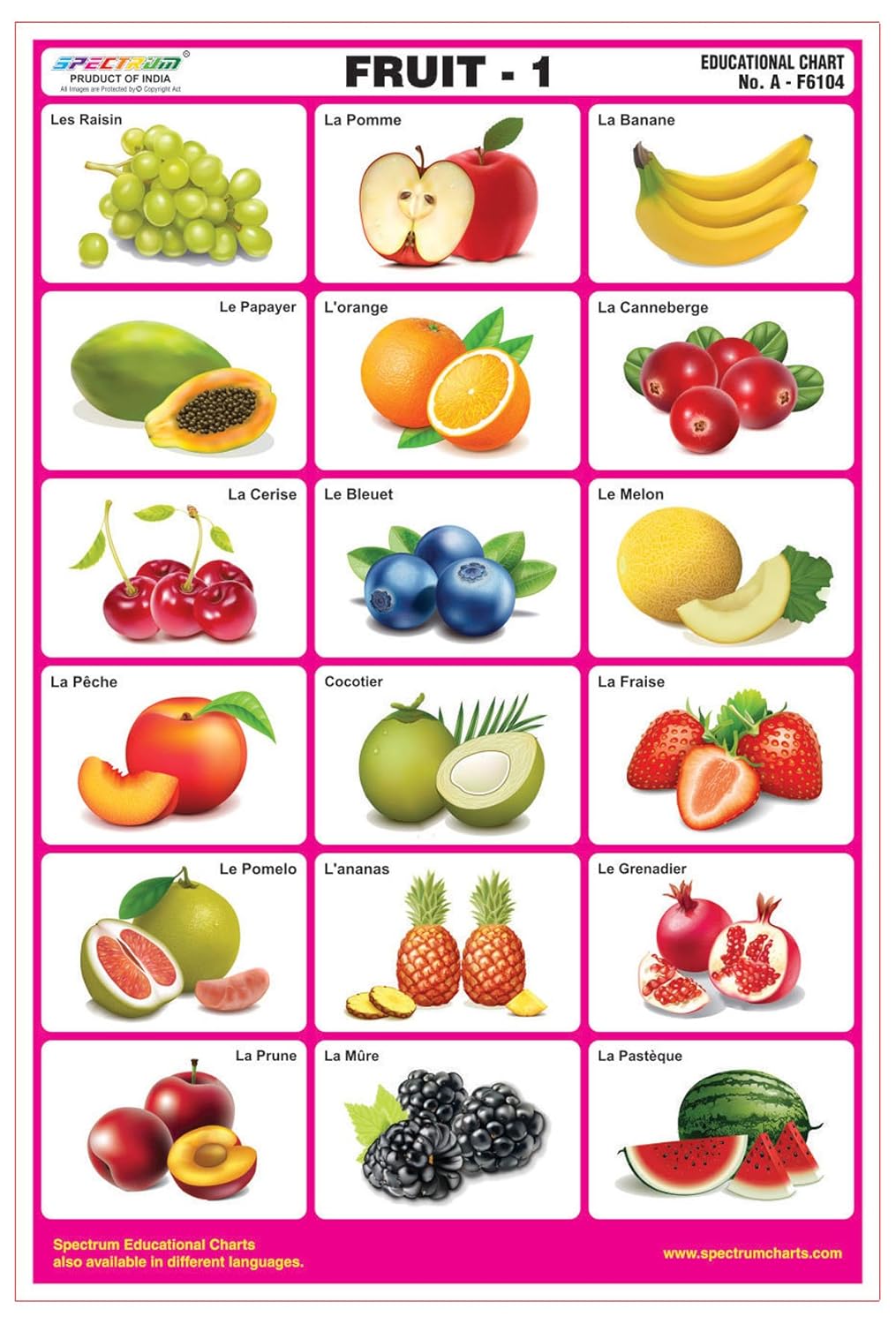 Spectrum French Language Fruits-1 Laminated Pre-Primary Kids ...