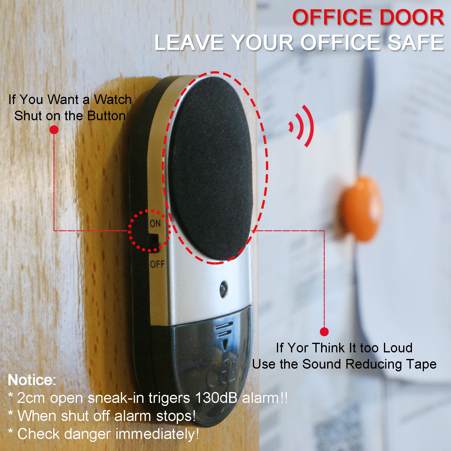 SYCOTEK Door Alarm Travel Hotel Safety Home Security Alarm, Vibration Sensor and Volume Adjustable, Stop Burglar Thief and Door Intruder to Keep Your Personal Safety in Trip or at Home, Portable Small Size, Black Silver