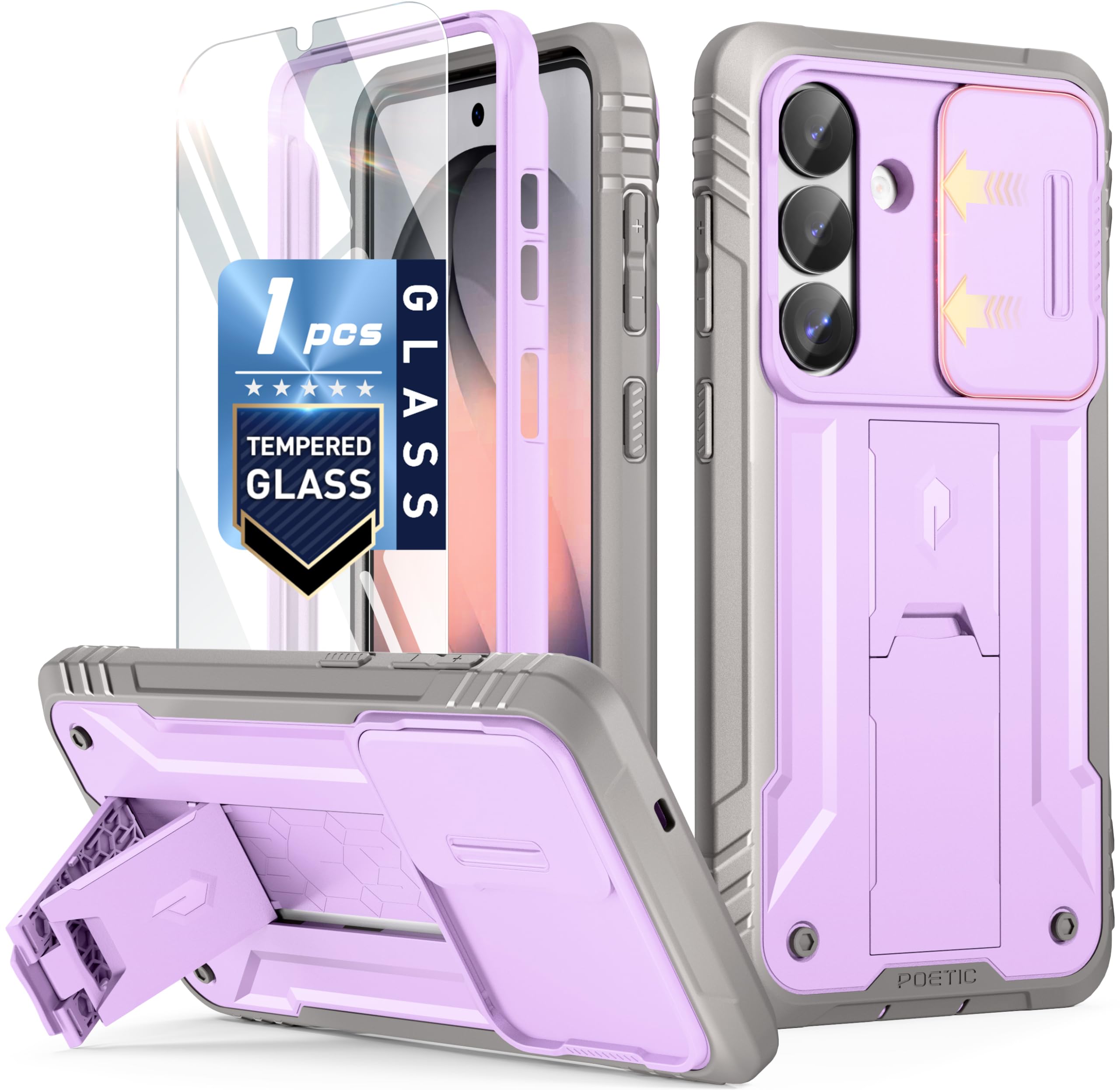 Poetic Revolution Case for Samsung Galaxy S26 Plus, [Slide Camera Cover], [20FT Mil-Grade Drop Tested], Full-Body Military Grade Rugged Dual-Layer Shockproof Cover with Kickstand, Purple