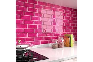 Decotalk Backsplash Tile Peel and Stick 15-Pack Hot Pink Kitchen Backsplash Tiles Peel & Stick 12x12 Inch Subway Tile Backsplash for Kitchen Wall Hot Pink Subway Backsplash for Bathroom Waterproof