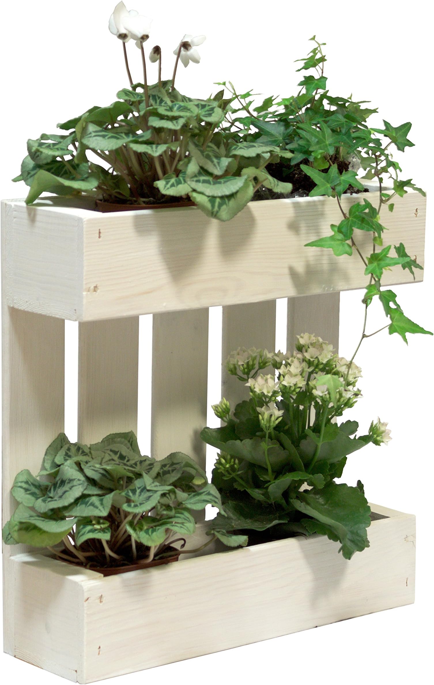 qtimber 10002437 Wooden Flower Stand "Euro-Pallet" / Flower Shelving Natural Pine White 40x40x12 cm