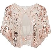 BABEYOND 1920s Shawl Wraps Sequin Beaded Evening Cape Bridal Shawl Bolero Flapper Cover Up