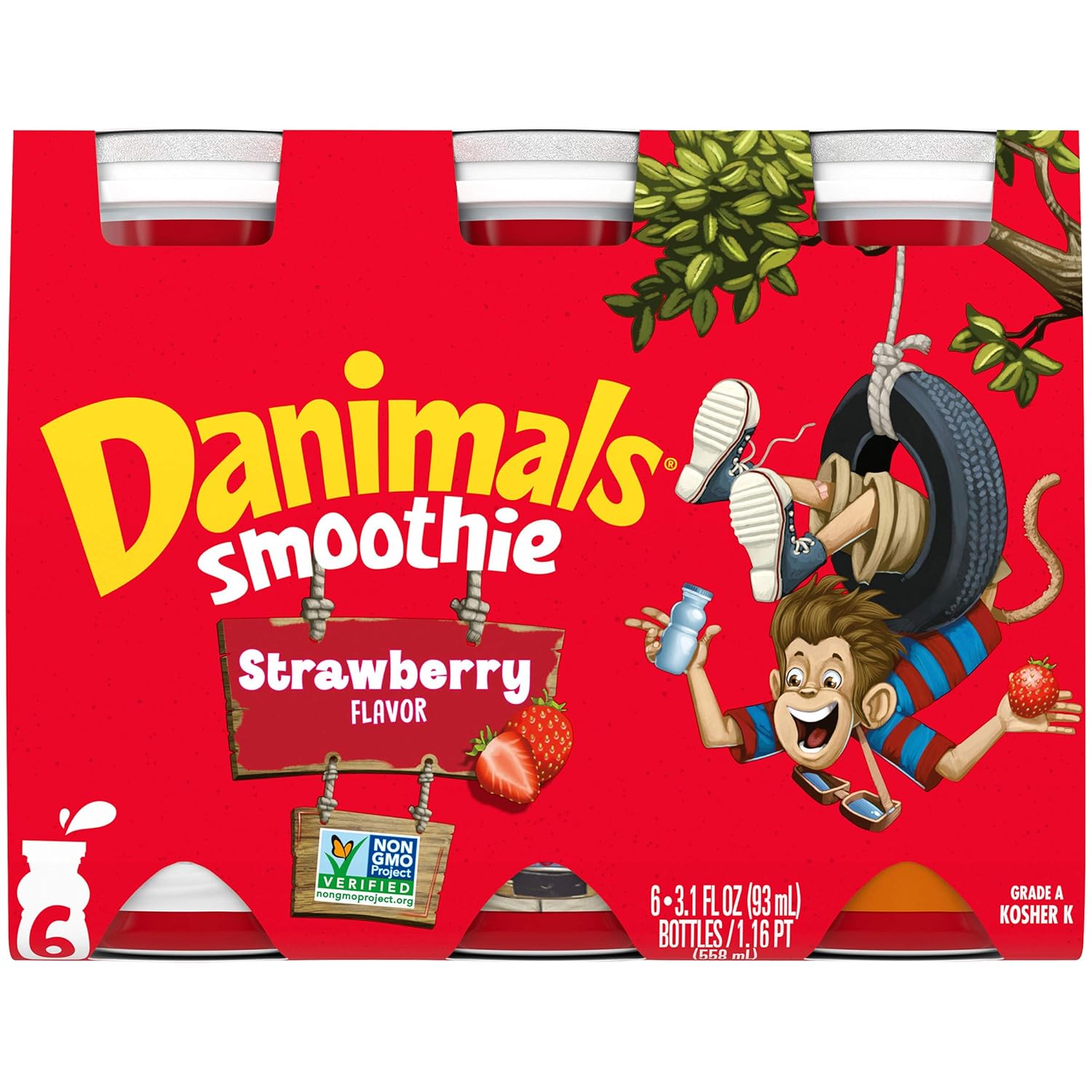 Danimals Smoothies, Strawberry Explosion, Gluten-Free, Non-GMO Project Verified, 3.1 oz., 6 Pack