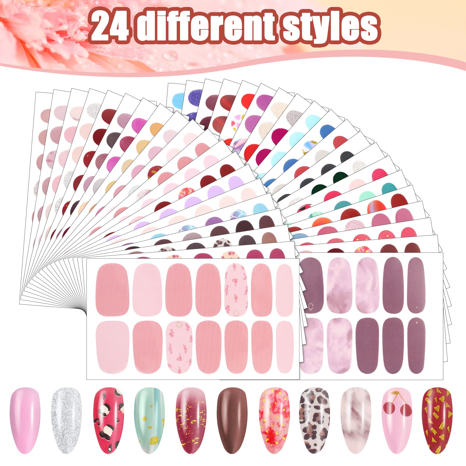 Maitys 560 Pieces 40 Sheets Full Wrap Nail Stickers Nail Polish Strips Decals Self Adhesive Gel Fingernail Strips Art Decals with File for Women DIY Craft Decorations(Glitter Style) - Image 3