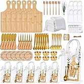 80Pcs Baby Shower Prizes for Game Winners 6 Sets Cheese Board Honey Dipper Stainless Steel Charcuterie Utensils Set Towel Thank You Card and Gift Bags for Baby Shower Wedding Bridal Shower Favors