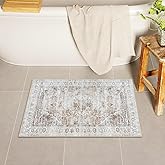 Uphome Boho Small Bath Mat, Distressed Farmhouse Light Khaki Bath Rugs, Comfy Velvet Bathroom Rugs Non Slip Washable, Vintage Oriental Toilet Rug for Sink Shower Vanity, 18x26 inch