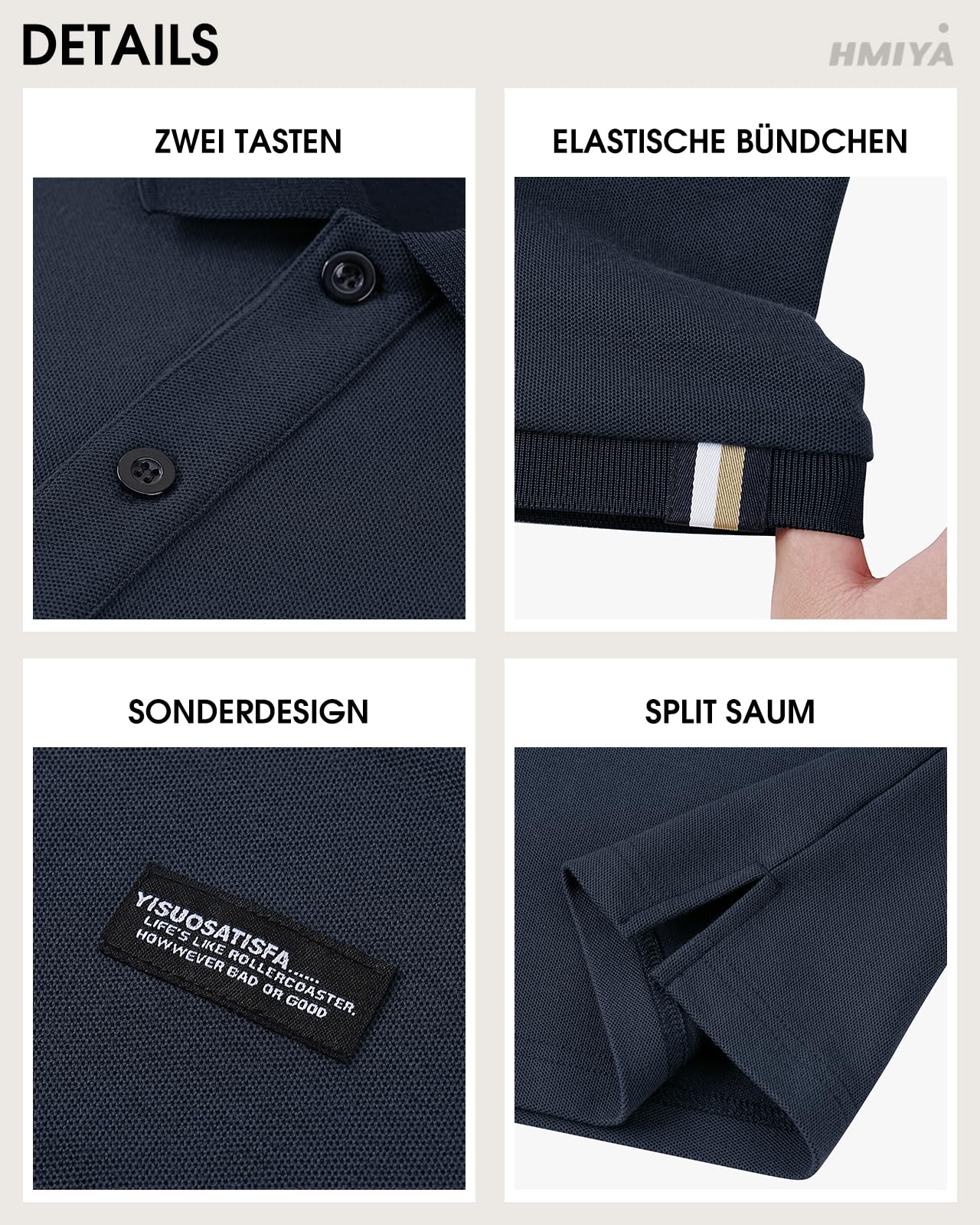 HMIYA Herren Poloshirt Kurzarm Männer Sommer Knopfleiste T-Shirts Basic Golf Polohemd,Navyblau,XL 4
