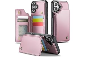 JEEHOOD Compatible with iPhone 16 Plus 6.7" Wallet Case with Card Holder RFID Blocking for Women Men, Double Magnetic Clasp Kickstand Shockproof Phone Case Fit for iPhone 16 Plus, Rose Gold