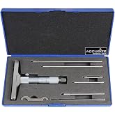 Accusize 0-6 in Depth Micrometer, 4 in Base, 0.001 in Resolution | Includes 6 Interchangeable Rods for 0-6 in Range, No Reset Needed When Changing Rods, Fitted Case, 2025-4201