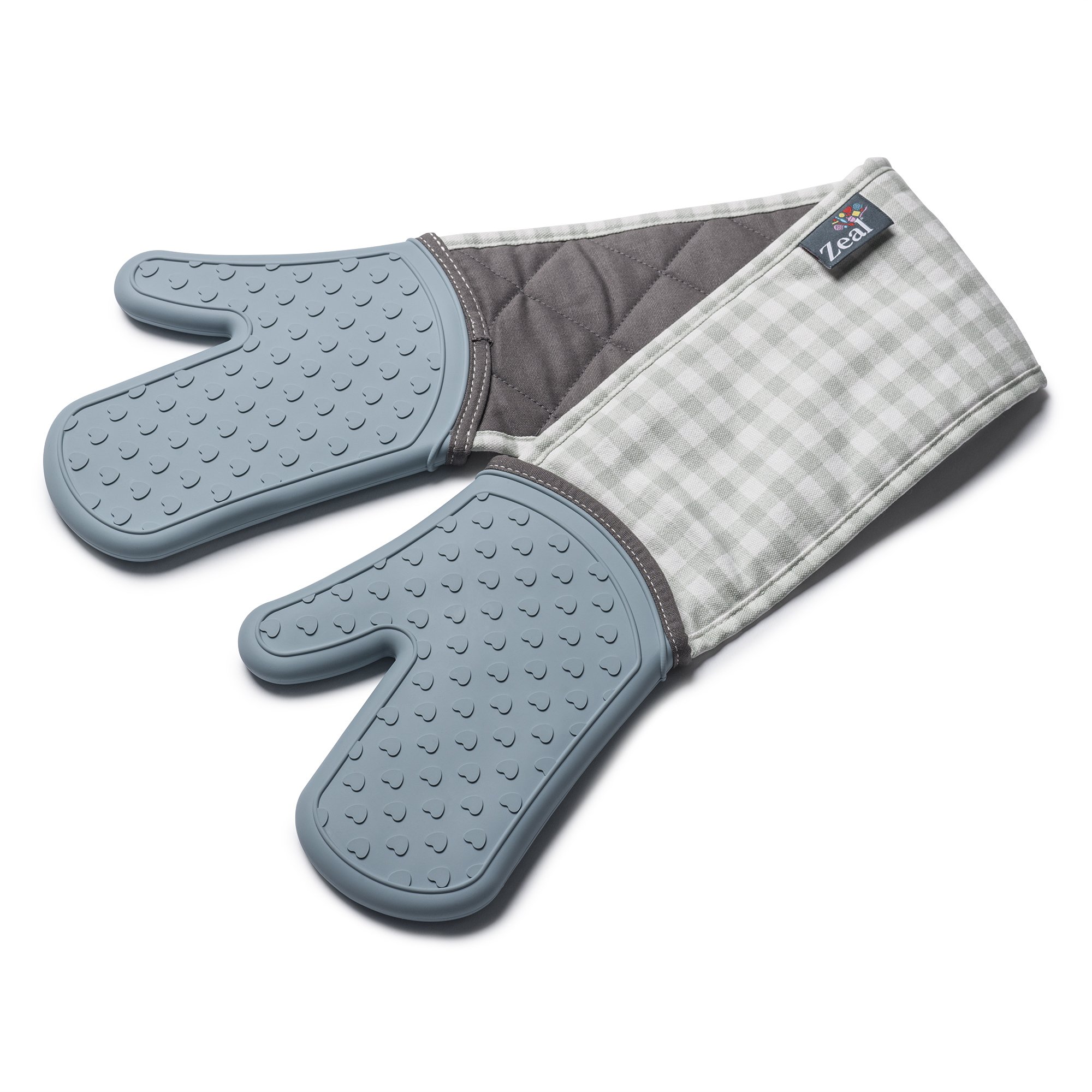 Zeal Silicone Heavy Duty Double Oven Gloves Mitts, Duck Egg Blue (94 cm Long) โ Gingham