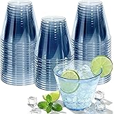 Glowserve 50 Pack Plastic Cups 9 oz Blue Clear Plastic Cups for Cocktail Fancy Disposable Cup for Party Stemless Wine Glasses for Wedding Thanksgiving Christmas Party Graduation