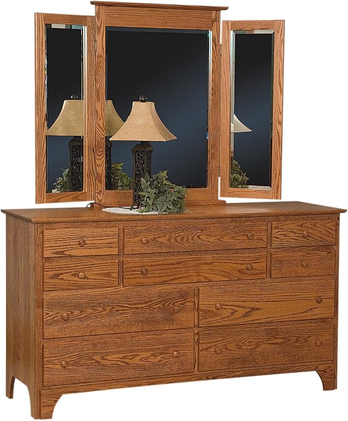 Amish Heirlooms Shaker Solid Oak Dresser with 10 Drawers