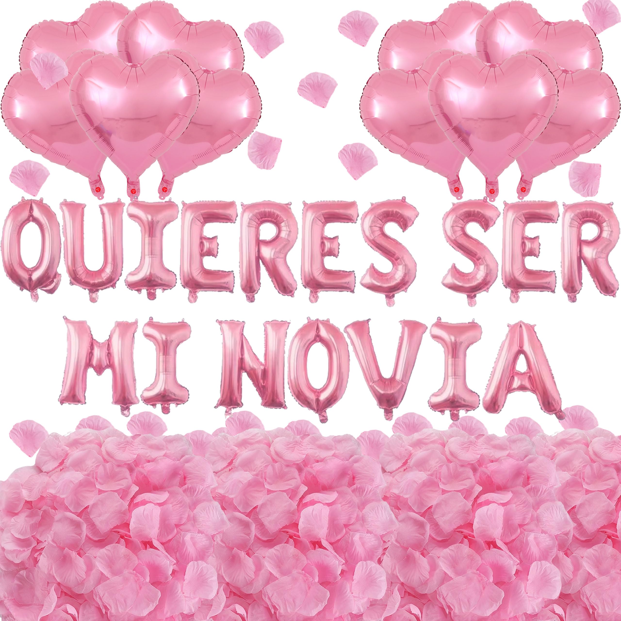 Photo 1 of 2 Set Pink QUIERES SER MI NOVIA Balloons - 1200pcs Pink Artificial Rose Petals 34pcs 16" Letter Balloons 10pcs 18" Heart Balloon Alphabet Foil Mylar Balloon for Valentines Day Decorations