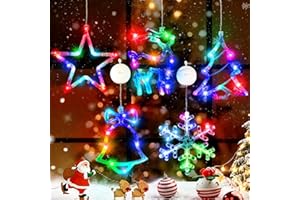 Asaint 5Pcs Christmas Window Lights Decorations,Lighted Bell Tree Reindeer Snowflake Star Battery Operated with Suction Cup for Christmas Window Glass Wall Indoor Decorations Muti-Color (Multicolour)