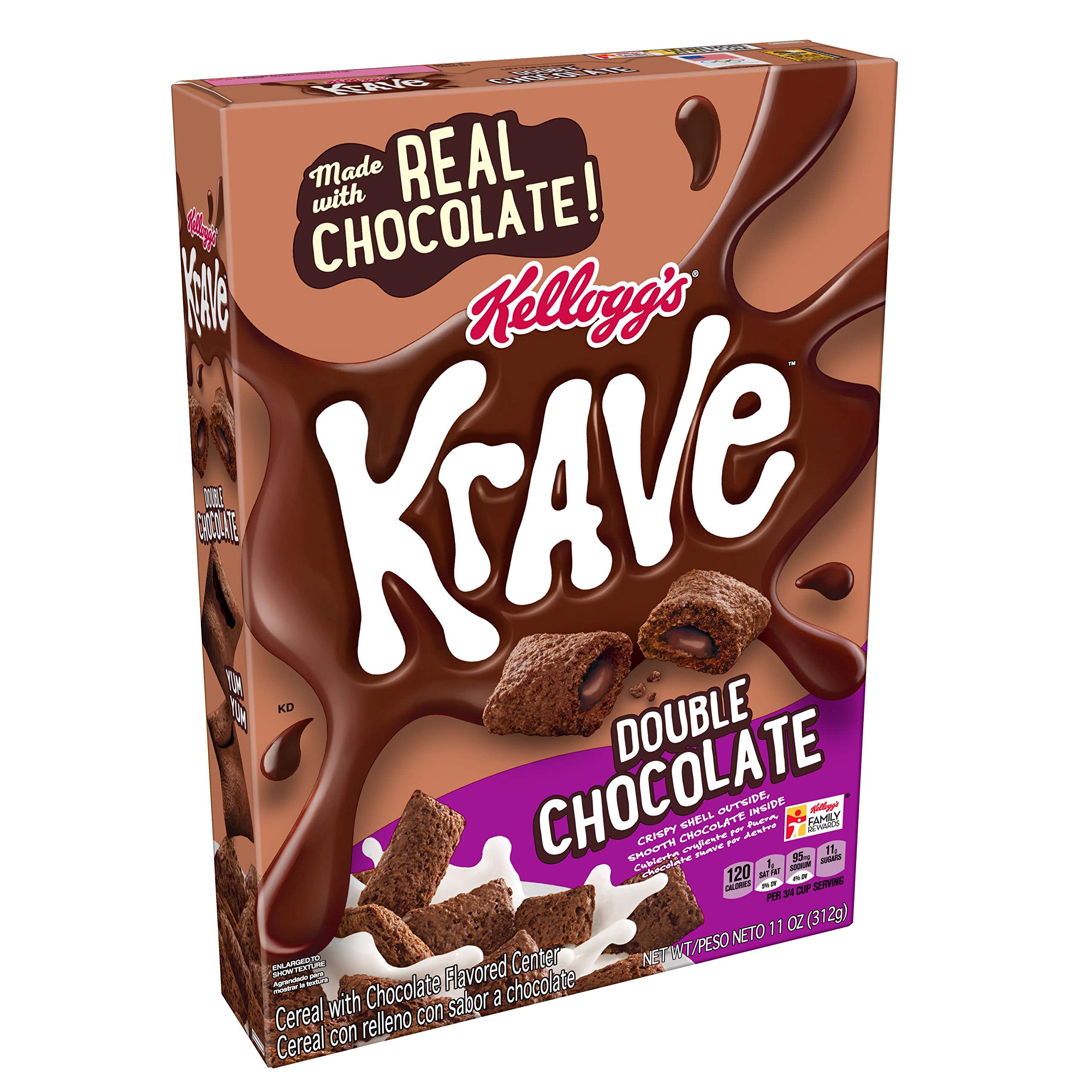 (Discontinued Version) Kellogg’s Krave Breakfast Cereal, Double Chocolate, Good Source of Fiber, 11 oz Box