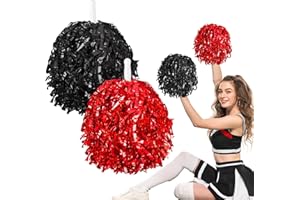 GOSODENY 2 PCS Cheerleading Pom Poms Vibrant and Fun Colorful Balls Cheerleading Costume Accessories Party Dance Sports (Red Black Metallic)