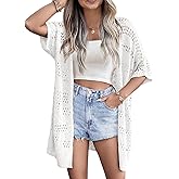 Zeagoo Lightweight Summer Crochet Cardigan for Women Short Sleeve Kimono Boho Oversized Open Front Knitted Cardigan