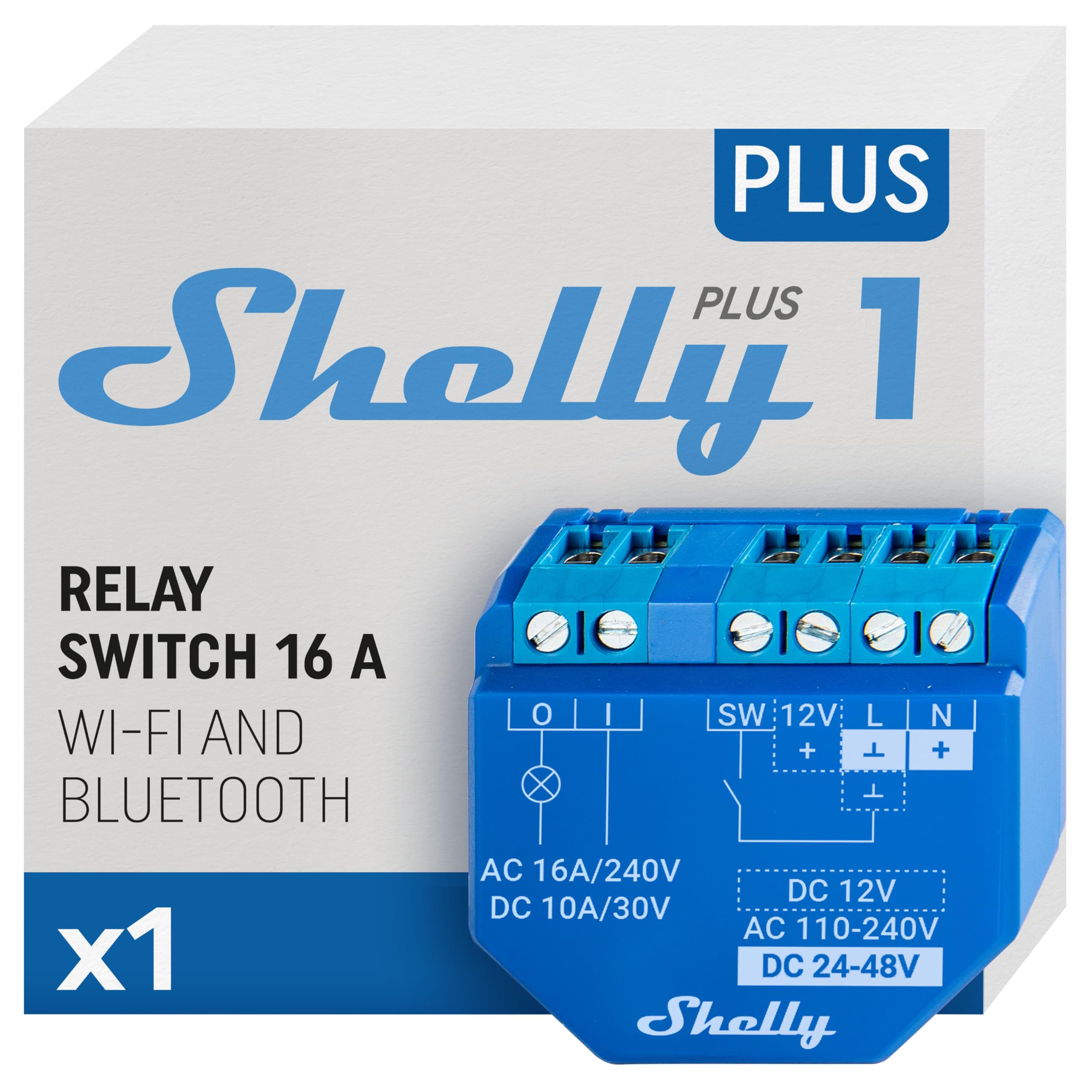 Shelly Plus 1 | WiFi & Bluetooth Smart Relay Switch| Home Automation| Compatible with Alexa & Google Home| iOS Android App| No Hub Required| Wireless Switch| DIY Remote Control Garage Door