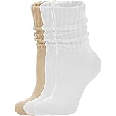 AugRing Women's Scrunch Crew Socks Retro 3-Pack Solid Cotton Boot Calf Chunky Ribbed Cozy Slouchy Socks Size 5-11