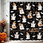 MEHOFOND Halloween Black Ghost Boo Shower Curtain Pumpkin Bath Curtain | 100% Polyester Waterproof Fabric Shower Curtain, 12 Hooks 72x72 Inch, for Bathroom, Dorm, for Kids Adults, Washable
