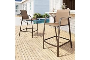 Crestlive Products Outdoor Bar Stools Set of 2, Counter Height Bar Stool All-Weather Patio Furniture with Armrests, Patio Aluminum Bar Stools for Garden Backyard Lawn, 27.5'' Seat Height (Brown)