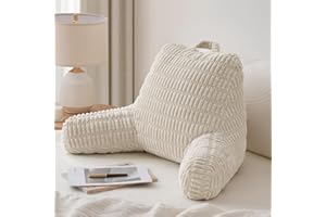 Blissful Diary Reading Pillow, Backrest Pillow with Shredded Memory Foam for Adult & Children, Designed for Bed and Couch Sitting Up, Includes Arms, Pockets and Washable Cover, Off White