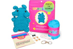 CREATKITS Crochet Kit for Beginners – Hippo | DIY Crochet Animal Kit with Step-by-Step Video – Craft Set for Adults & Kids – Includes Yarn, Hook, Tools, Instructions & More – Gift Idea for All Ages