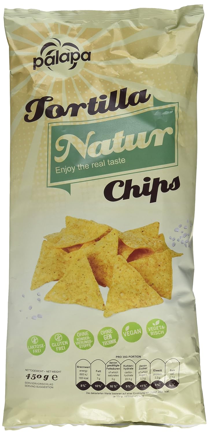 Palapa Tortilla Chips Natur 450 Gr Mexikanischen Kuche Ohne Konservierungsstoffe Hervorragender Geschmack Vegan Glutenfrei Amazon De Lebensmittel Getranke